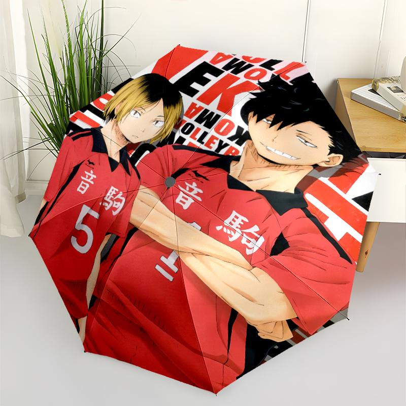 Haikyu Print Automatic Umbrella, 8 Rib Iron Frame, Plastic Handle, Suitable for Outdoor Travel &Daily , Ideal Gift