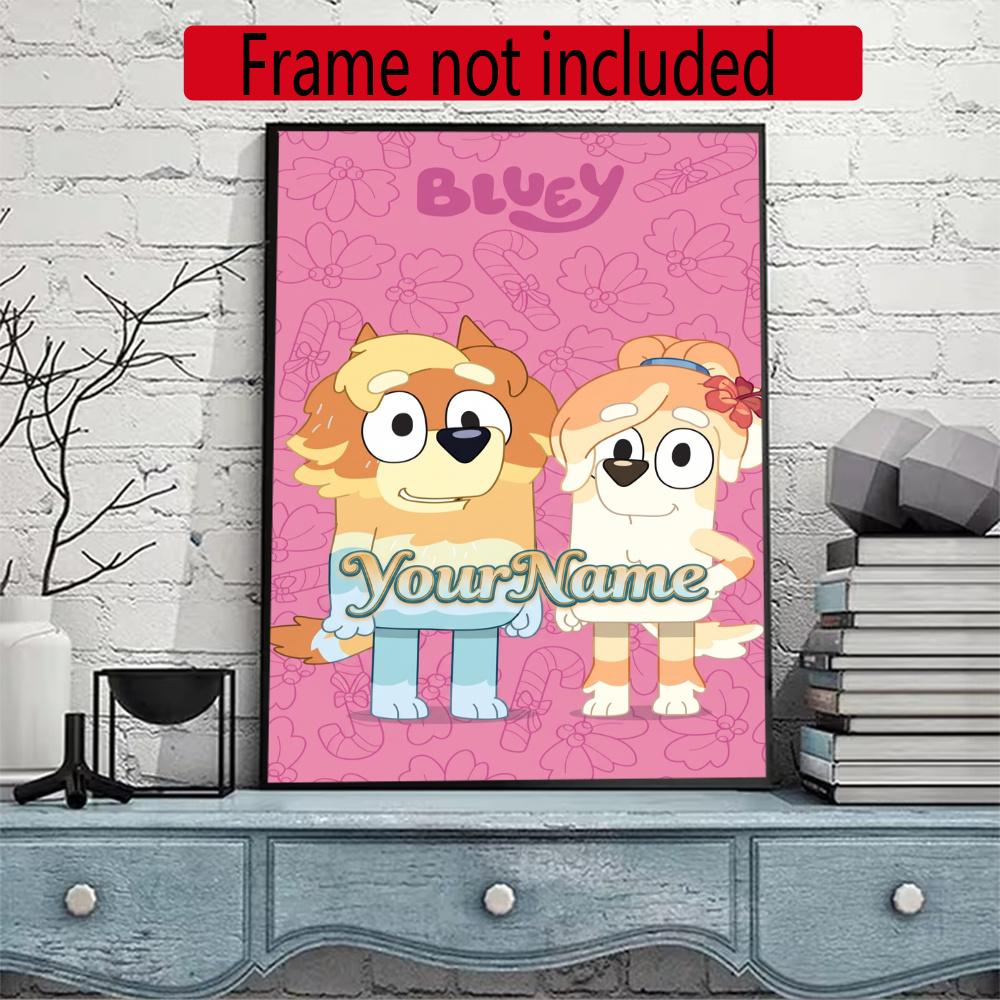 Bluey Customize Your Name Diamond Painting Round Diamond Diy Frameless Holiday Artwork Suitable For Home Office Wall Decoration