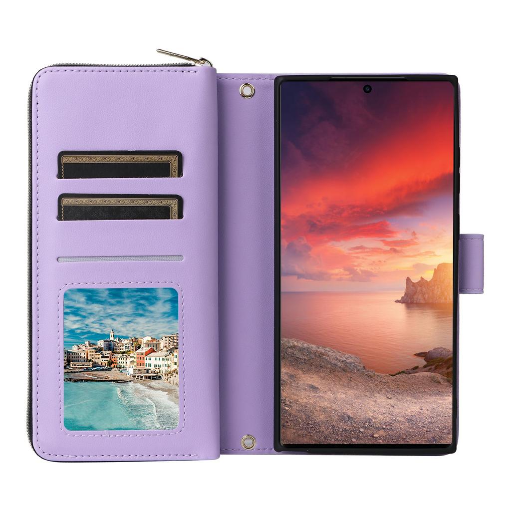 For Samsung Galaxy S25 Ultra Case Zipper Pocket PU Leather Cover with 9 Card Slots
