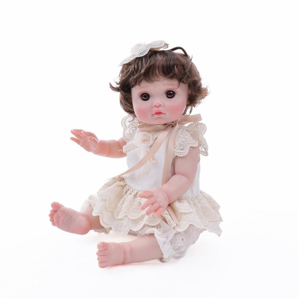 Bambola Rinata Carina Cloveray da 18 pollici, Bambola Bambino Vestibile con Grandi Occhi Rotondi, Bambola in Vinile, Giocattolo, Regalo di Compleanno, Regalo (Marrone)