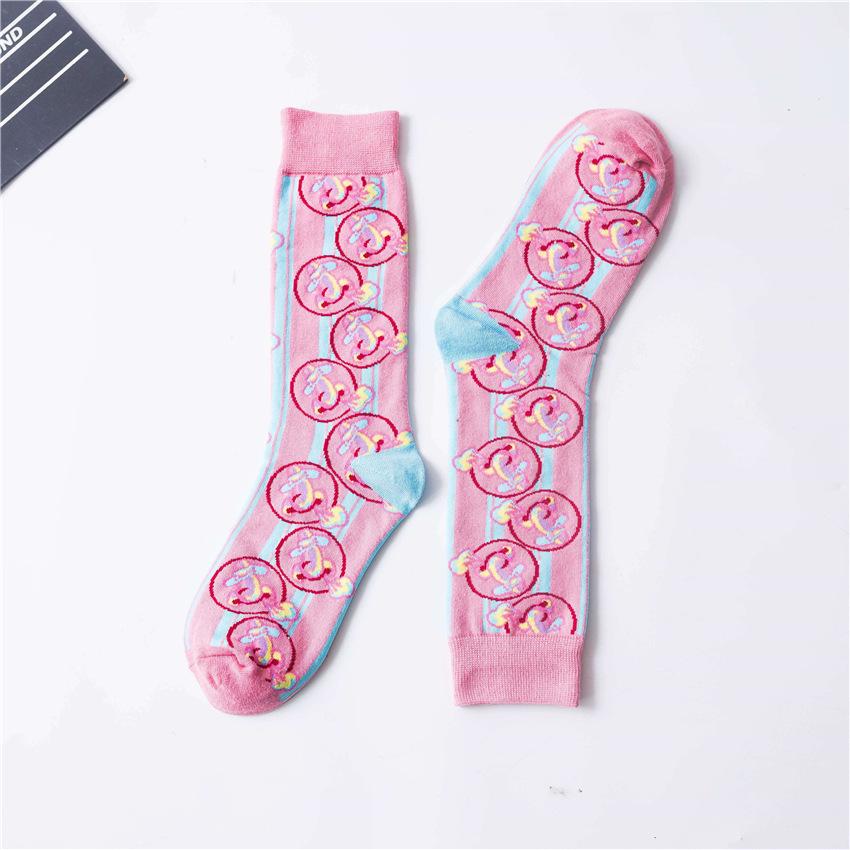 Retro Color-Block Mid-Calf Socks: Trendy Unisex Cartoon Shell Design, Bright and Stylish for Couples