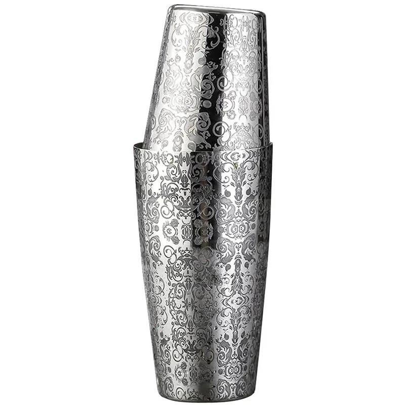 Stainless Steel Boston Shaker Tin with Etched Pattern Cocktail Shaker Martini Shaker Drink Mixer Professional Bartender Kits