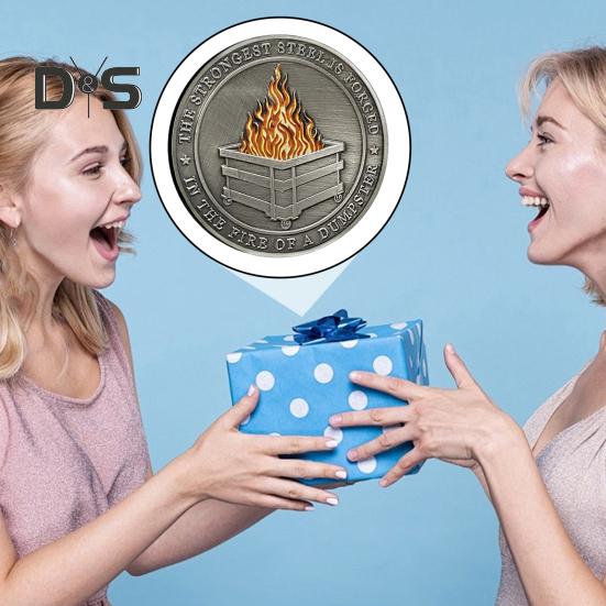 7/9Pcs Dumpster Flame Challenge Coin Double-sided Carved Metal Commemorative Medal Medallion Round Collection Coin Home Office Desk Decoration