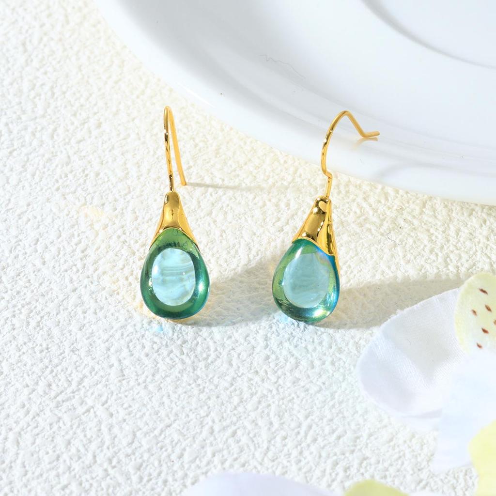 Elegant Teardrop Cat's Eye Earrings: Four-Color Inlaid Resin Fashion for Women