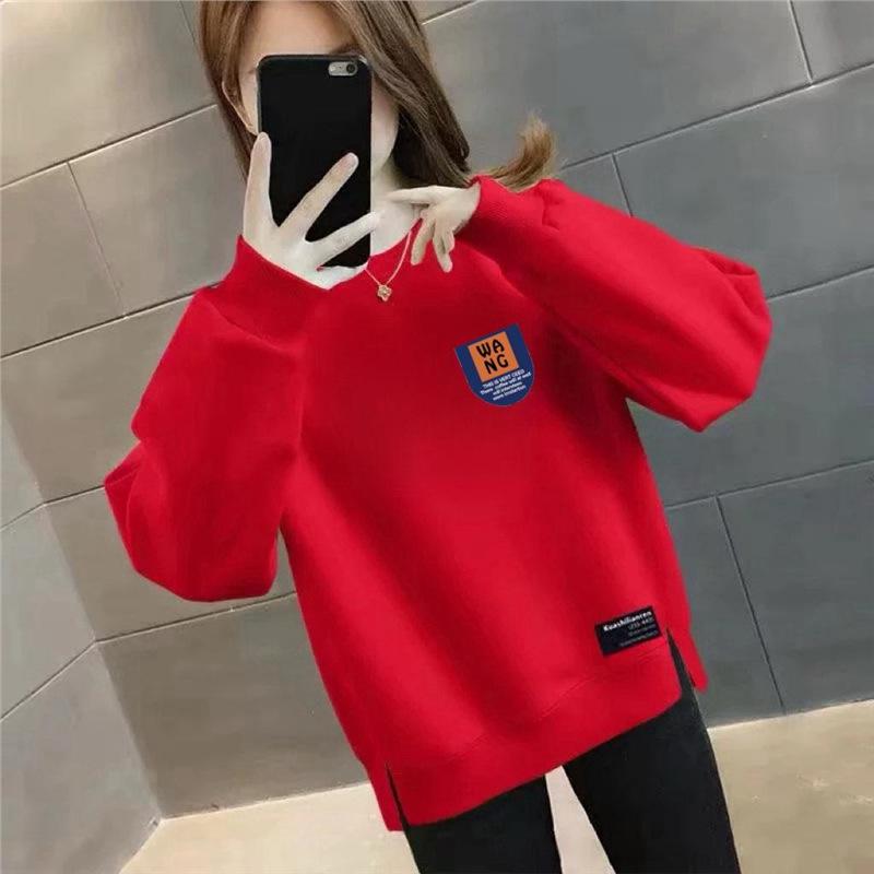 

High-Waist Velvet Mom Fashion Sweatshirt: Women s Loose Slimming Versatile Print Top XL 120-140 jin