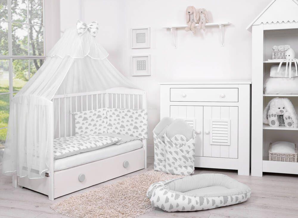 Double-sided 2-piece cotton children's bedding set - gray/gray clouds