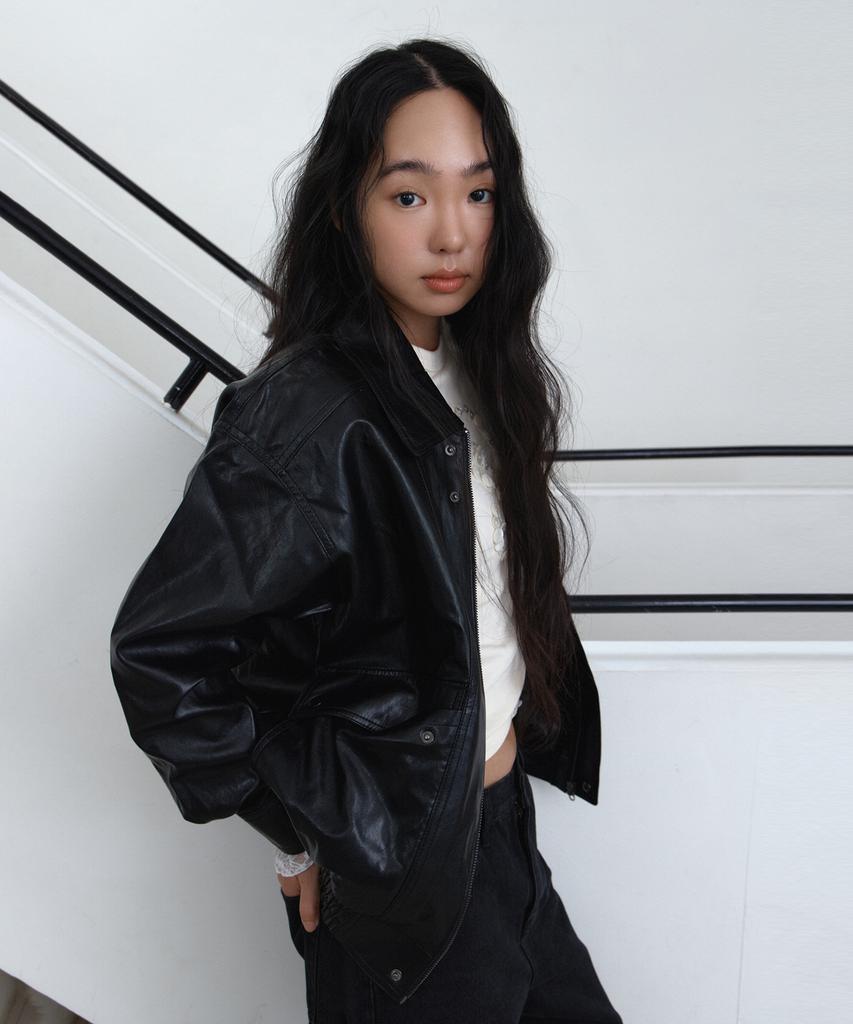 Parakeet Oversized Four Leather Blouson (Black)