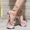 Transparente Damen Sandalen Elegante Plateau Knöchel Schnalle Größe: 40 Riemen Extrem Dünne Hohe Absätze Brautschuhe