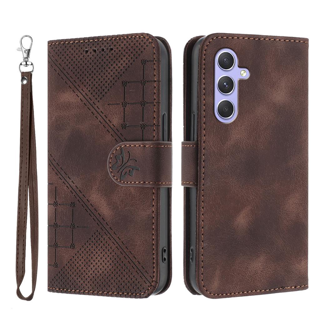 For Samsung Galaxy A55 5G Leather Wallet Case Butterfly Flower Imprinted Phone Cover with Strap