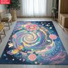 Aesthetic Butterfly Galaxy Floral Area Rug,Colorful Swirl Flower Carpet for Living Room, Boho Floor Mat for Bedroom Decor