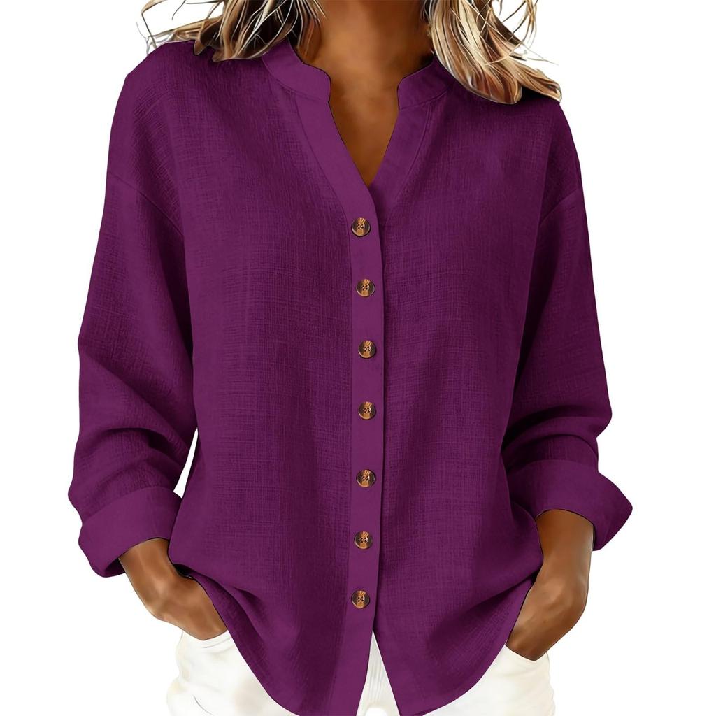 Women's Fashion Casual -Colour Long-Sleeved Button-Front Cardigan Shirt T-Shirt Top