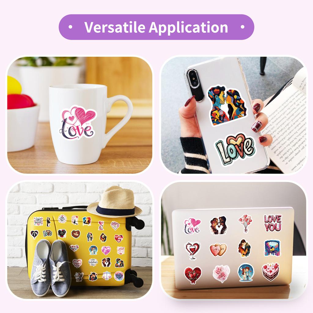 50 PCS LOVE Couple Stickers - Romantic Valentine Decals for Phone Case, Suitcase, DIY Gifts
