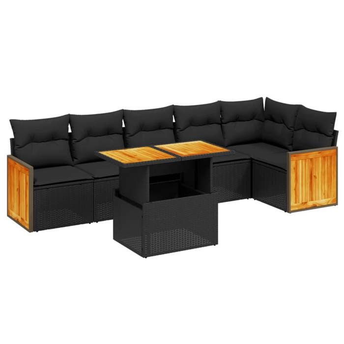 VidaXL Salon de Jardin avec Coussins 7 pcs, Canapés de Terrasse, Ensemble de Meubles de Patio, Mobilier d'Extérieur, Noir 3273967