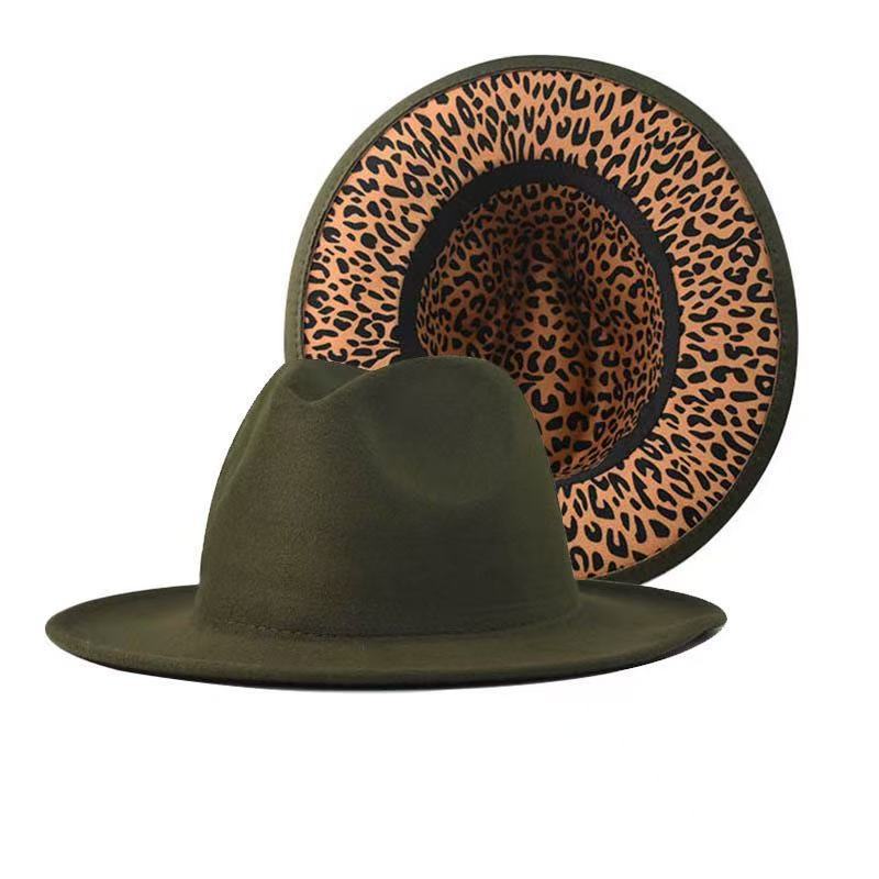 Popular European and American fashion simple leopard print color matching jazz hat men's and women's elegant versatile wide-brimmed top hat