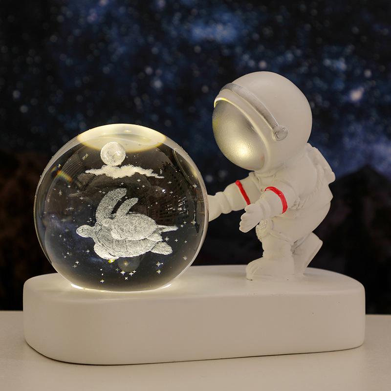 Creative Astronaut Night Light with Crystal Ball Base - Moon Festival Gift Ornament