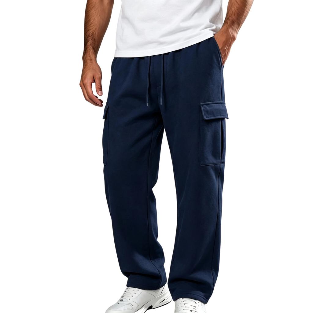 Men's Casual Loose Fit Wide Straight Leg Multi-Pocket Long Pants for Everyday Wear