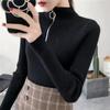 Pletené dámské svetry s poloviční výstřihem na zip, pulovry, podzimní a zimní, základní dámské svetry, štíhlé, pevné, pletené, pull Femme topy