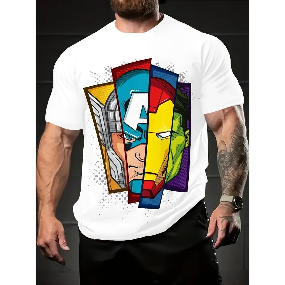 Summer Marvel Superhero Block Printed Short Sleeve Men's Street Round Neck Short Sleeve Top
