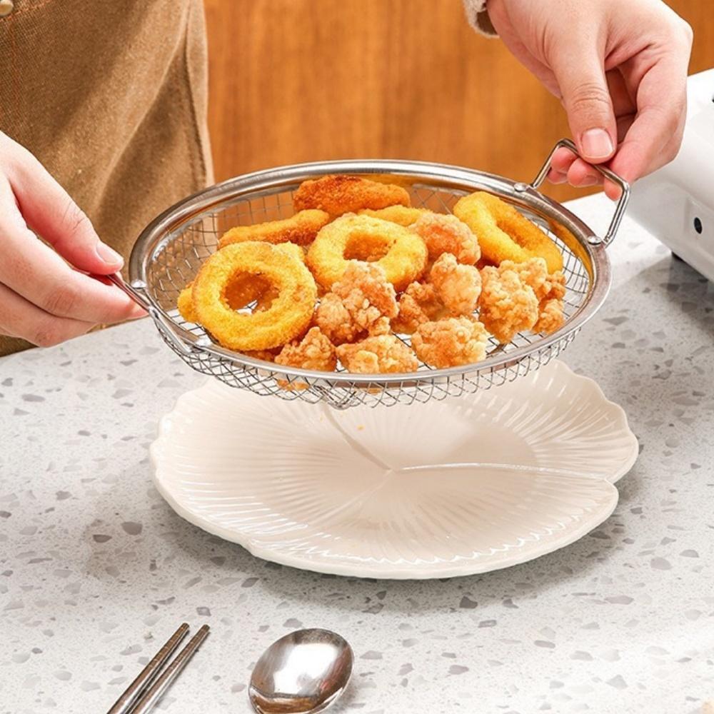 Stainless Steel Circular Food Filter, Sieve, Basket, Easy To Clean In Home Kitchen, Long-lasting Drainage, Compatible with Fryin