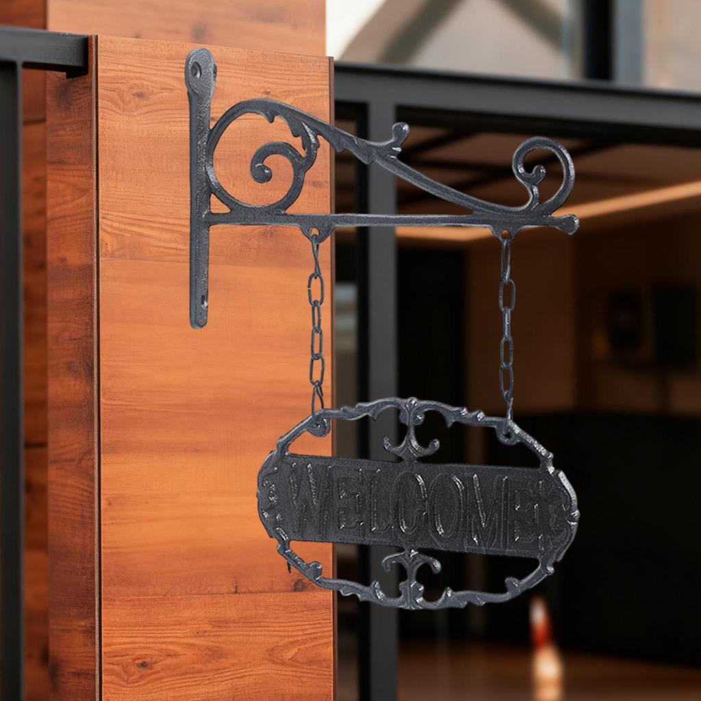 Hanging Iron Welcome Sign Plaque Durable Metal Wall Decoration for House Exterior Porch Bar Shop Door Plate