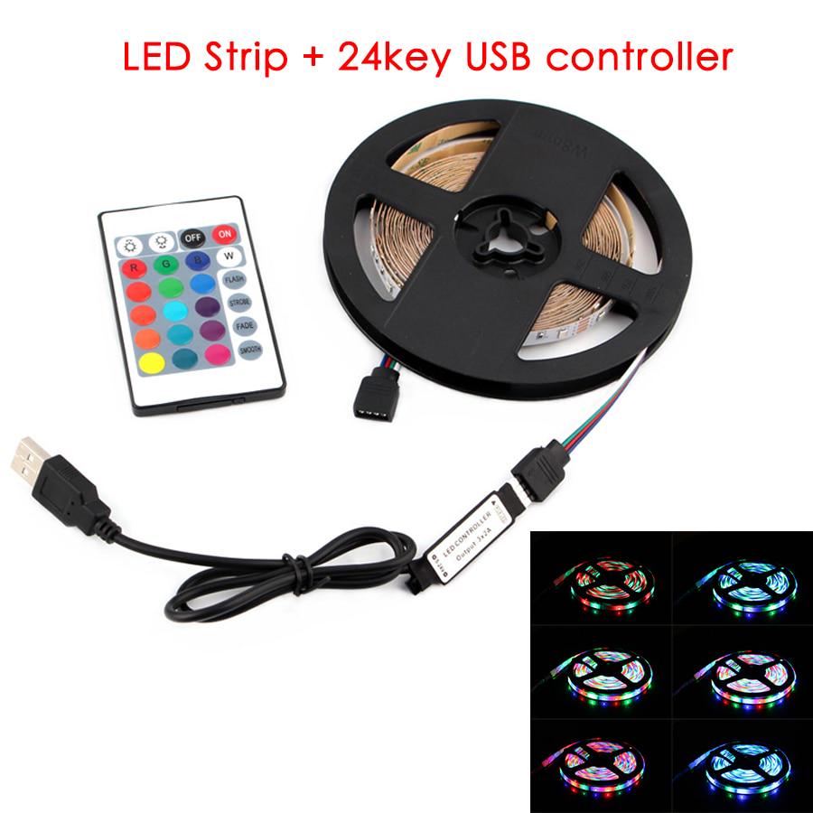 Details about / RGB LED TV Strip Lights USB 2835 5V 1-5M TV Backlight Lamp USB//24 Key Remote