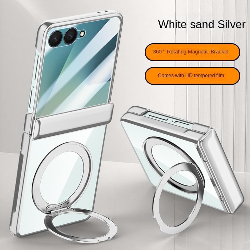 For Samsung Galaxy Z Filp 7 360° Swivel Alloy Bracket Magnetic & Bracket & Ring 3-in-1 Tempered Glass Film Anti-Drop Phone Case