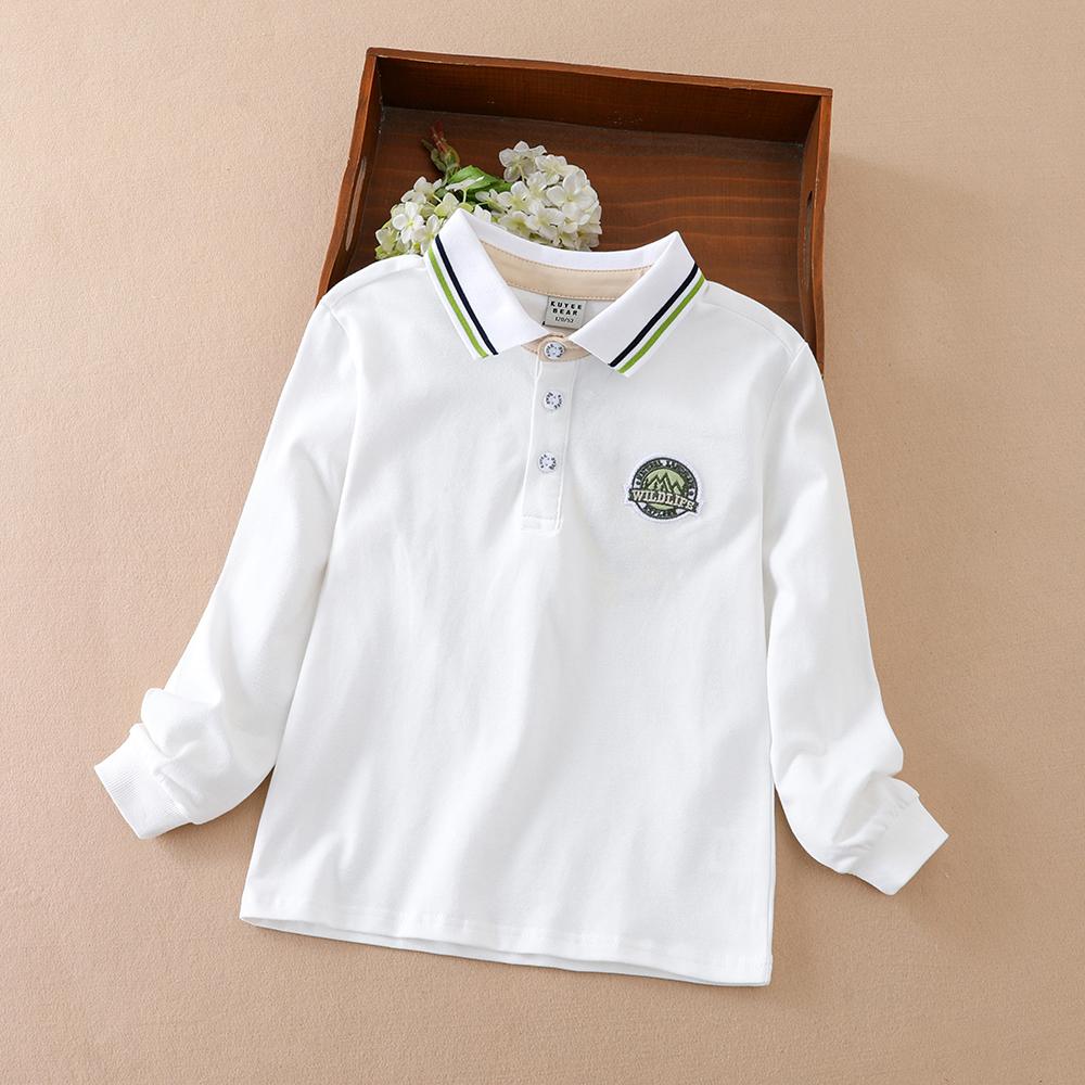 

Поло для мальчиков 2025 Весна Осень Детские с длинными рукавами Отложной воротник Хлопковые топы Школьная рубашка для мальчиков 5-12 лет 150 белый