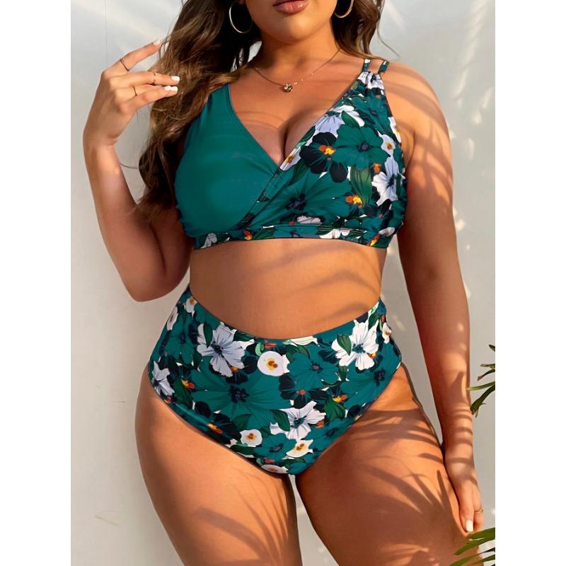 Европа и США Новый женский большой размер раздельное бикини цифровая печать сборка модный купальник