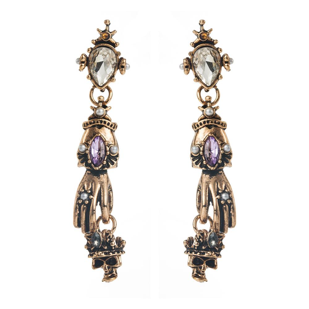Medieval Niche Design Ghost Hand Pendant Vintage High-end Skull Head Earrings Creative Exaggerated Silver Needle Earrings
