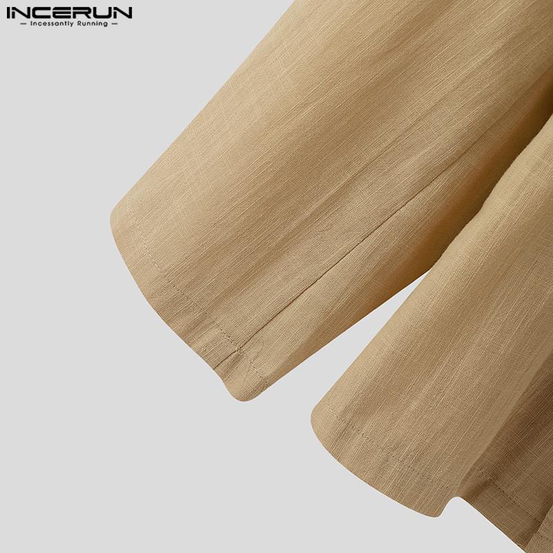 INCERUN Vintage Pánské Dlouhý Rukáv Přední Křížení Bavlna Ležérní Košile