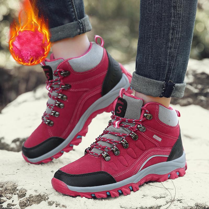 Men Winter Plush Ankle Boots Women Waterproof Plush Snow Boot Men Hiking Shoes Outdoor Sneakers Couple Climbing Trekking Boots