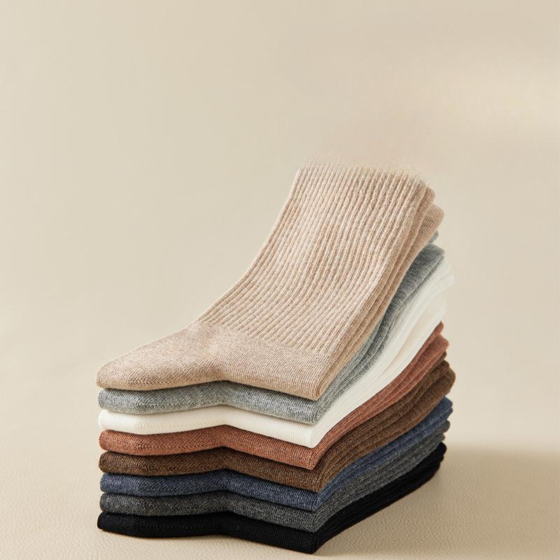 Pure Cotton Socks, Autumn and Winter Mid-tube Socks, Antibacterial and Sweat-absorbing Solid-color Antibacterial and Deodorizing Men's Cotton Socks