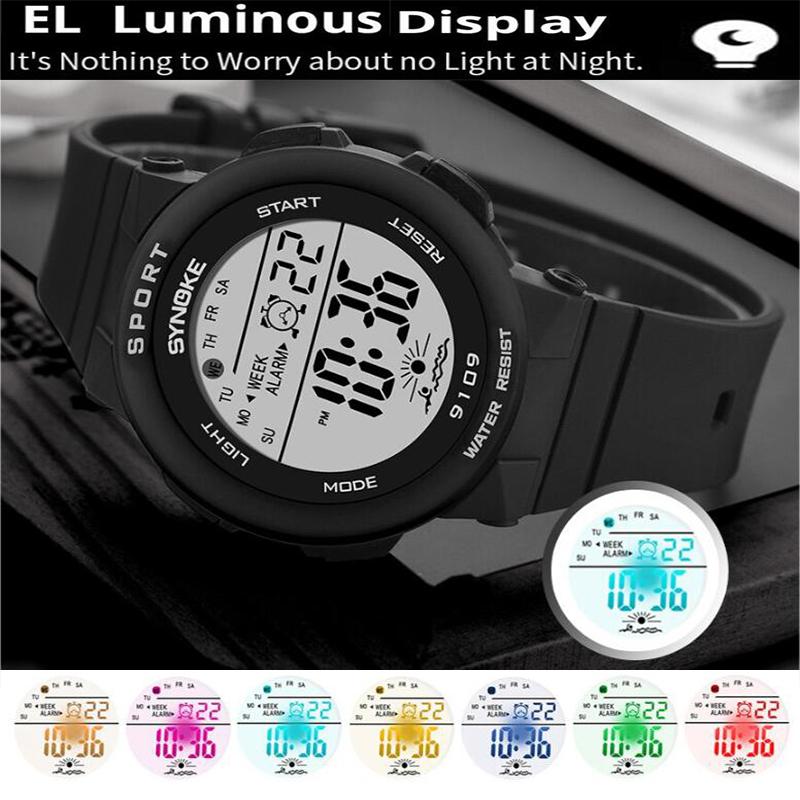 Synoke 50M Waterproof Led Chronograph Watches Fashion Colorful Light Soft PU Strap Women's Digital Sport's Wristwatch
