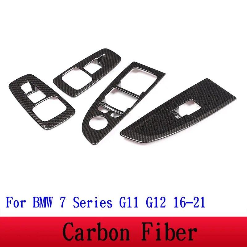 For BMW 7 Series F01 F02 G11 G12 ABS Silver/Carbon Fiber Car Window Lift Switch Button Frame Cover Trim Stickers Car Accessories
