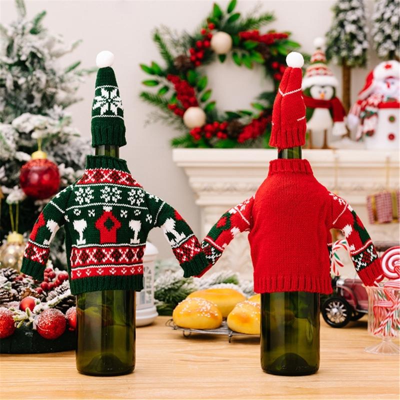 Christmas Decorations Wine Bottle Cover Knitted Wine Bottle Bag Christmas Party Ornaments