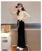 Girls' Black Plus Velvet Straight-Leg Sweatpants - New Autumn/Winter 2025 for Junior High Students