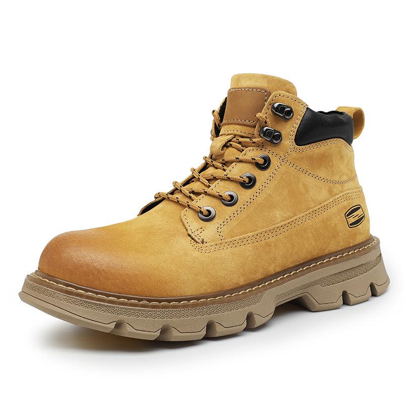 

2025 autumn and winter new men s rhubarb boots first layer pigskin short boots men s casual Martin boots thermal tooling boots 45