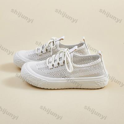 Fashion Women's White Casual Shoes 2025 Summer Fly Weave Mesh Breathable Comfortable Flats Fashion Cross Tied Non Slip Vulcanized Shoes