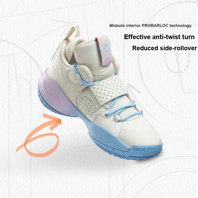 Li Ning All City 8 Cloud Shock Absorption Rebound Mid-Top Basketball Shoes Men Basketball Shoes White Blue YKBS114-45