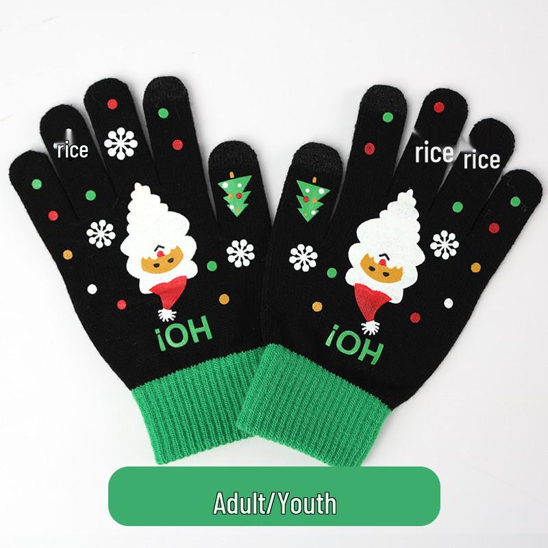 Women's Winter Touchscreen Knitted Cartoon Christmas Gloves – Warm and Thick Five-Finger Design
