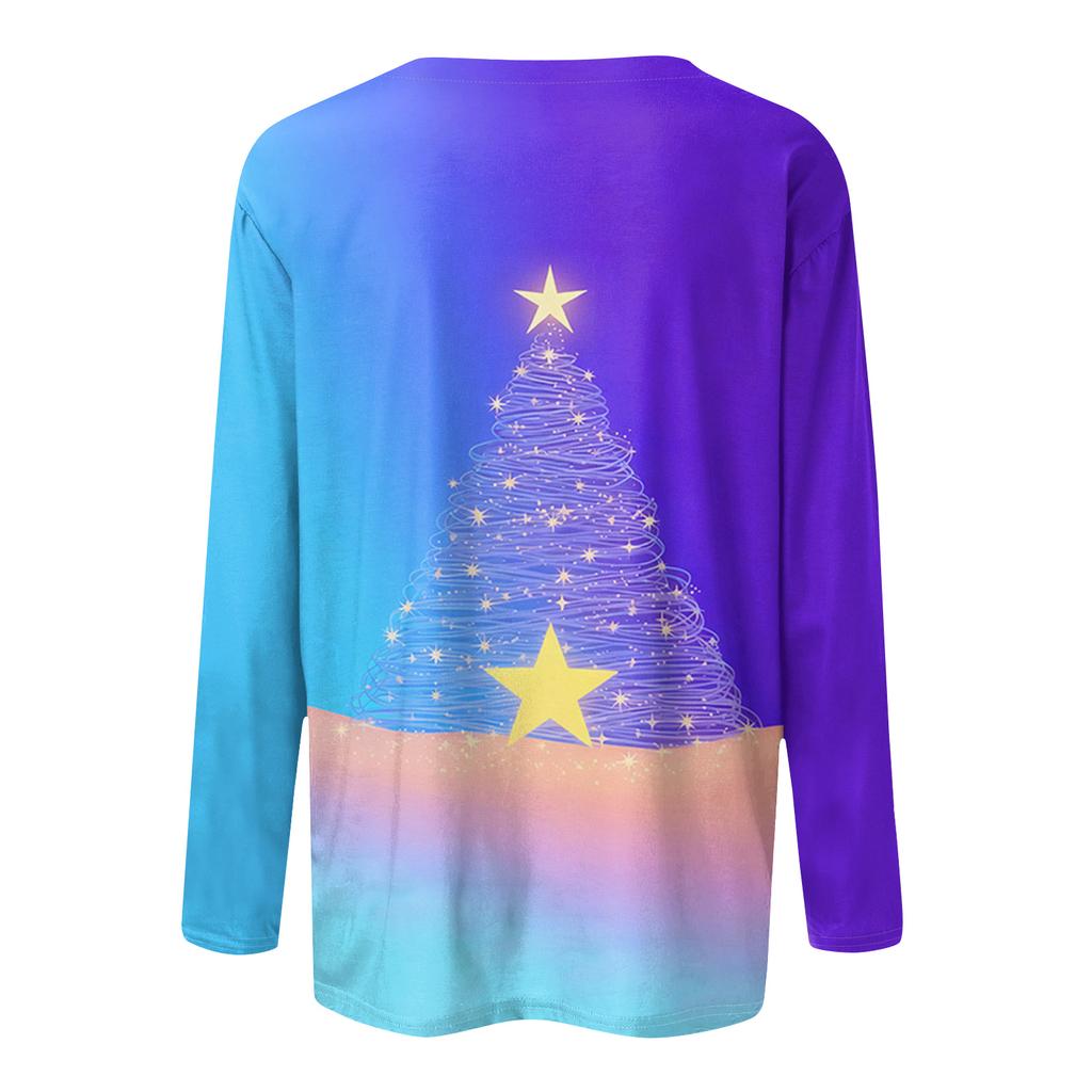 Women's Loose Comfortable Casual Fashion V-Neck Christmas Print Long Sleeve Hoodie