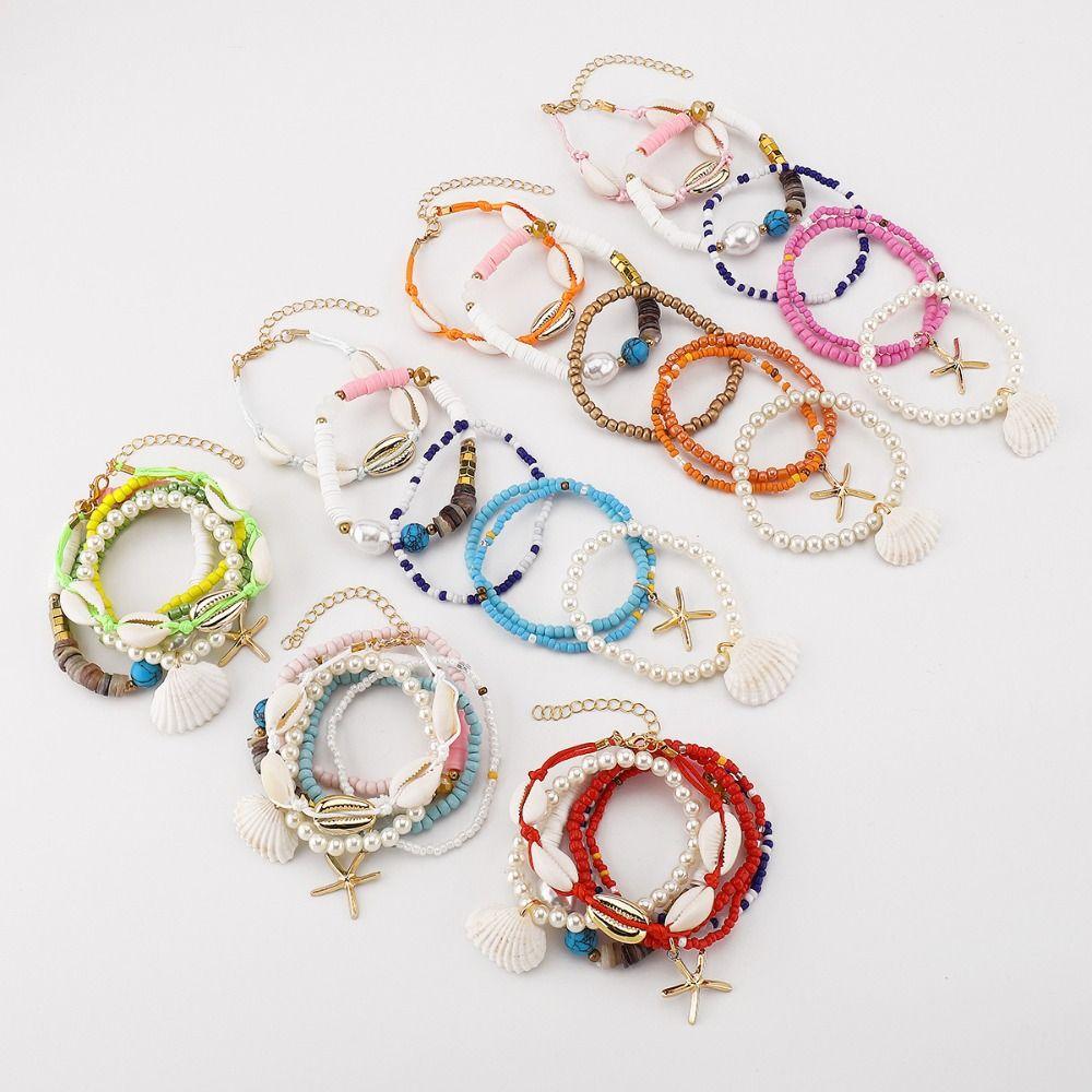 Rice Bead Rice Beads Bracelet Set Sea Shell Bohemian Bracelet Starfish Pendant Bracelets  Beach