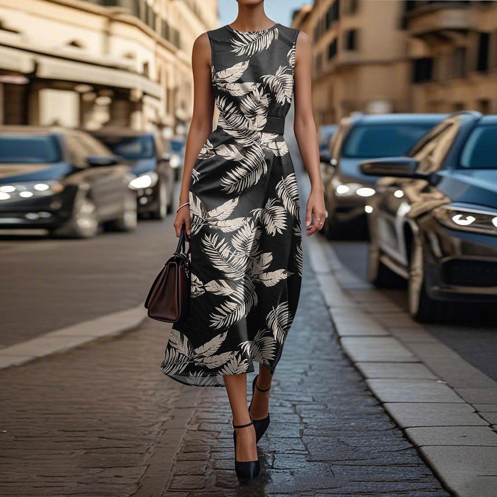 

Платье без рукавов в стиле бохо для женщин, повседневное, свободного кроя, летнее, сарафанное, с принтом XS хаки