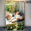 Vintage Sleeping Kitten Metal Sign, Retro Calico Cat Wall Art Tin Plaque for Home, Cafe, Bar Decor