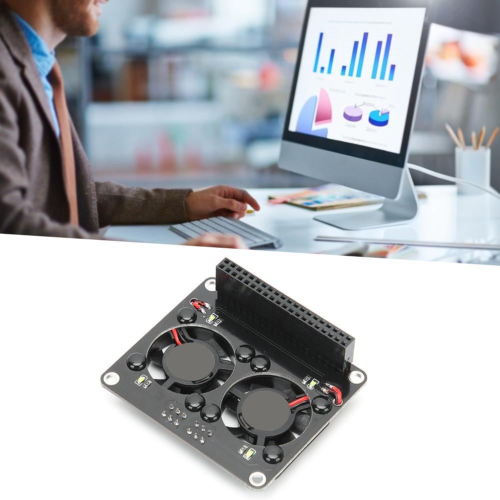 Cooling Fan for Raspberry Pi Heat Sink Expansion Board LED Light Double Fans C2448