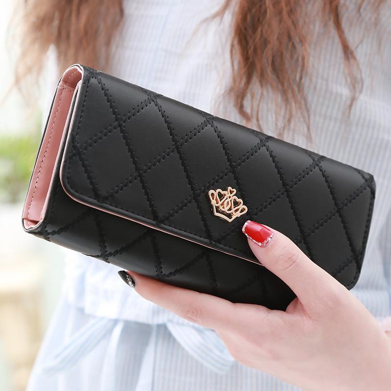 

Fashi Women s Wallets PU Leather Plaid crown Lg Purse Large Capacity Card Holde Phe Coin Storage Bag Pink Women Wallet