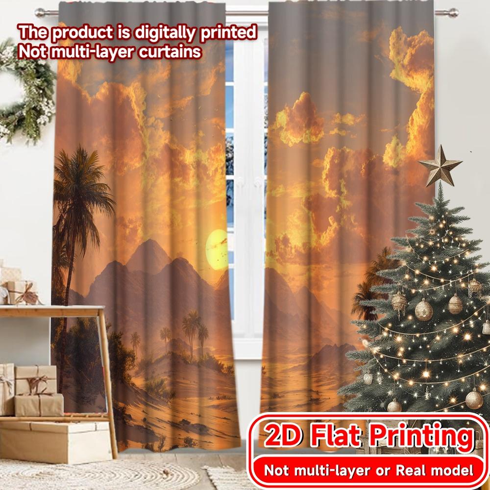 

2D Flat Printing 2pcs Desert Oasis Dawn Chic Curtain Chic Versatile Polyester Fabric Curtains Art Deco Festive Perfect for 100*130 Grommet Top 1pcs