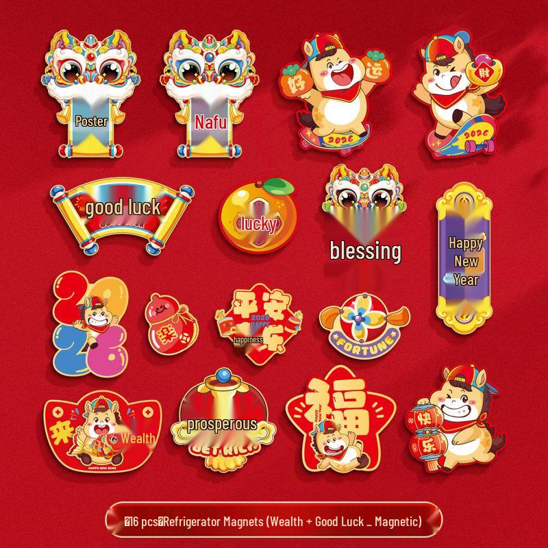 Magnetic Refrigerator Sticker - Spring Festival Fu Character & Year of the Horse New Year Decoration Couplets