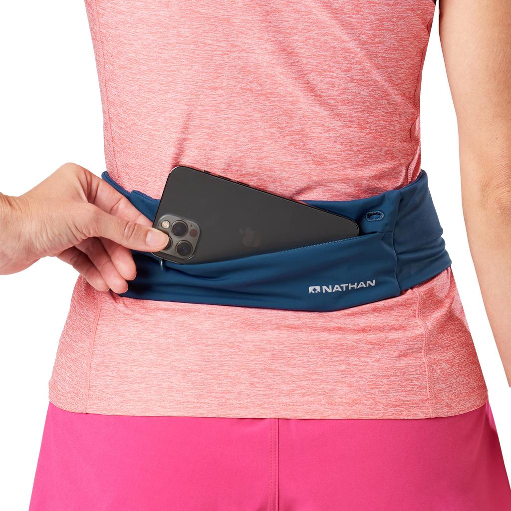NATHAN Running Pouch Adjustable Fit Zip Zippered Stays in Perfect for and Trail Marine Blue NS30530, Star, Pocket, Place, Running, Walking, Jogging,