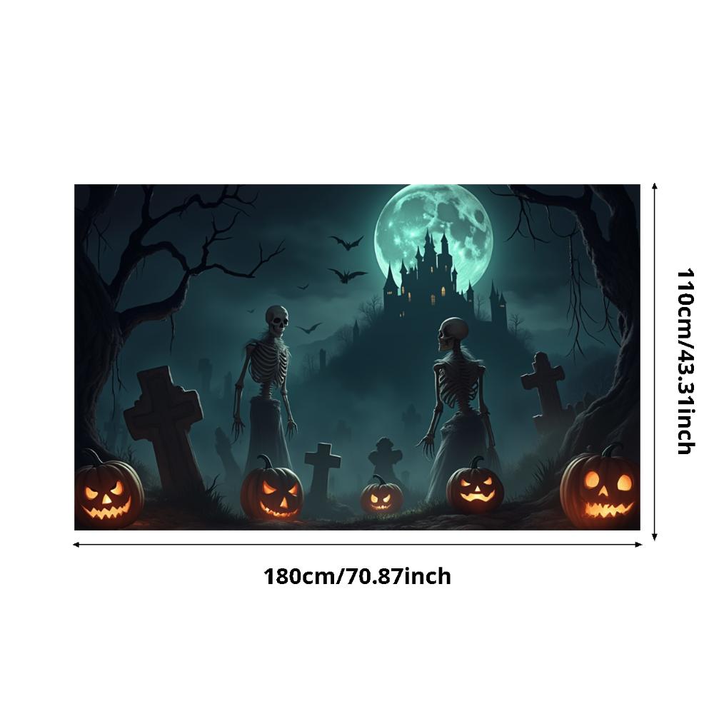 Scary Backdrop Skeleton Theme Spooky Decoration Halloween Night Banner Full Moon Halloween Banner For Scary Celebration Spooky